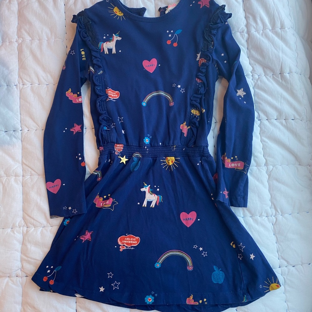 Mim Pi girls' dress with ruffles and unicorn print